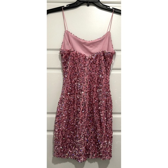 B Darlin Polyester Pink Sequin Slim Fit Mini Dress Thin Straps homecoming Sz 3/4 - Picture 3 of 6